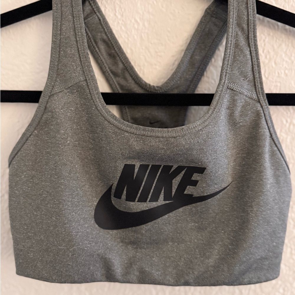 Nike Gray and Black Sports Bra with Racerback Design